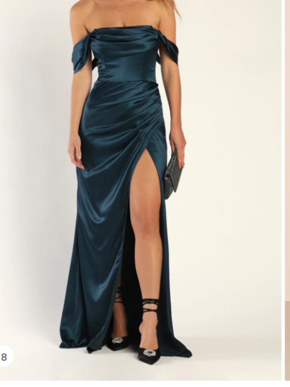 Lulus satin off the shoulder prom dress- dark teal